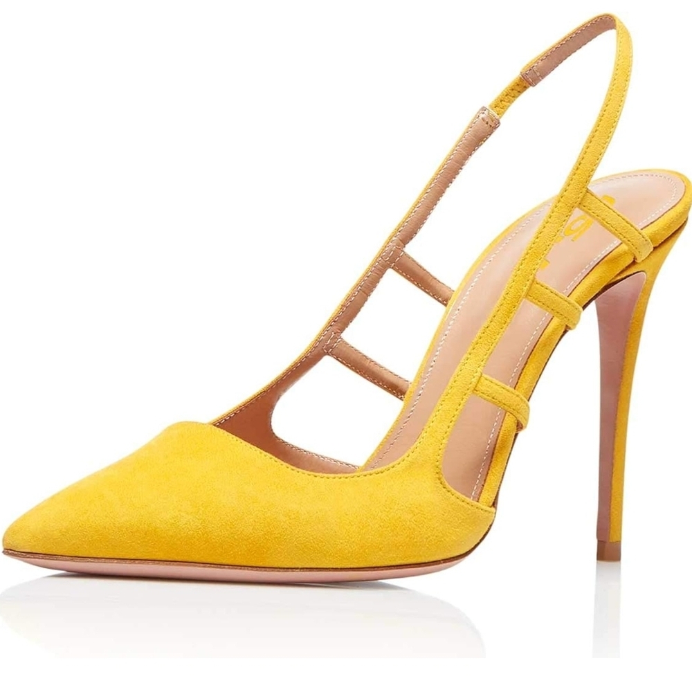 FSJ Yellow Suede Slingback Heels
